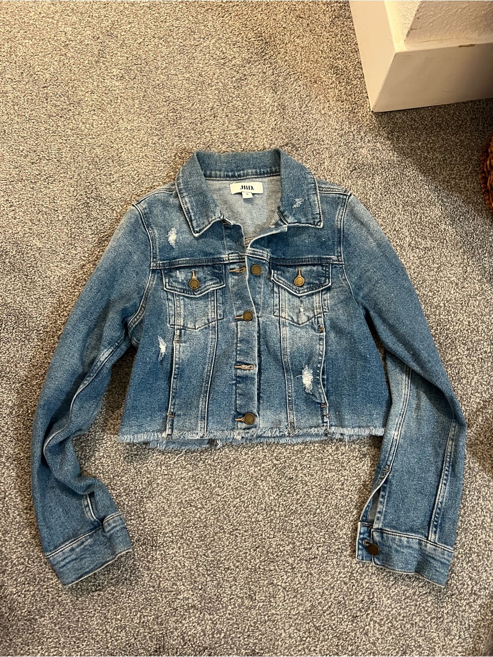 Distressed Cropped Denim Jacket - Light Blue